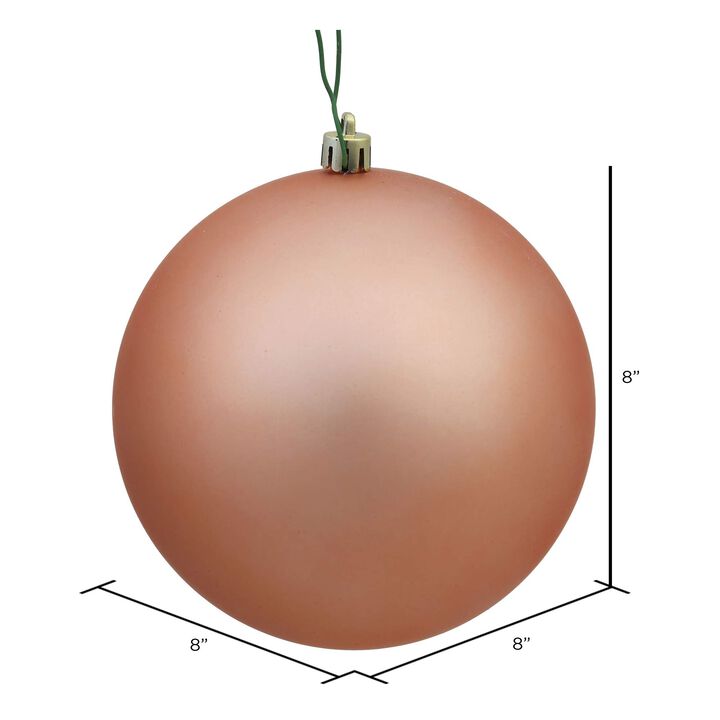 Vickerman N592058DMV Matte Ball Ornament with Shatterproof & UV Resistant, Pre-drilled Cap Secured & 6" of Green Floral Wire, 8", Rose Gold