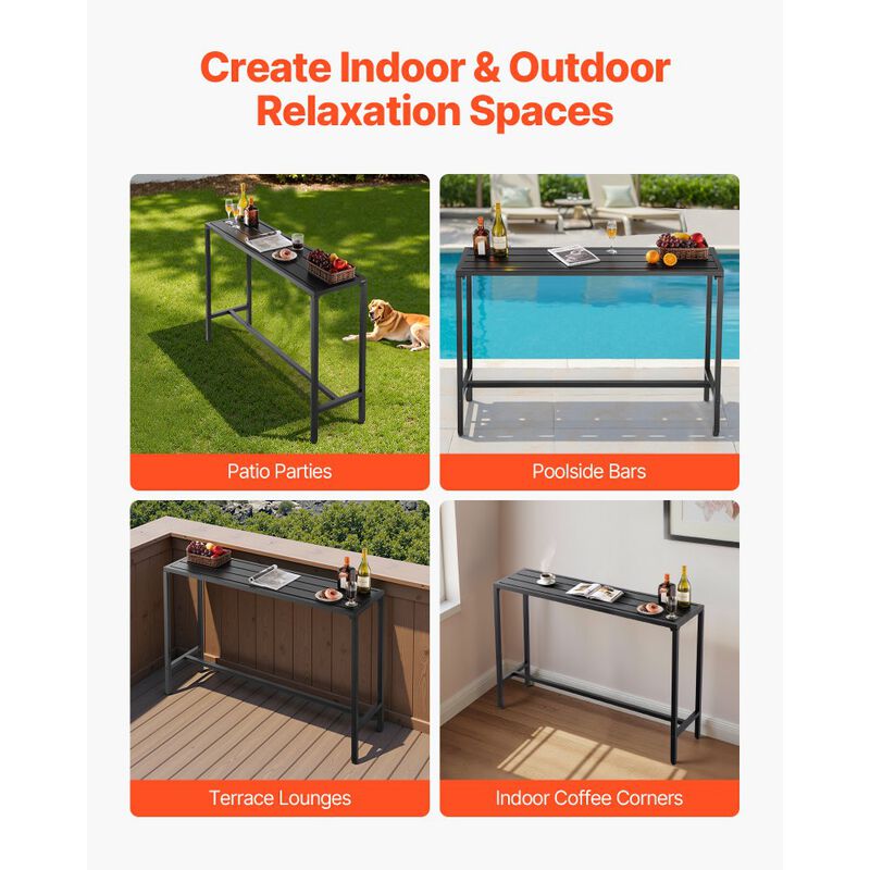 Outdoor Bar Table Rectangle Counter Height Patio Table with Waterproof Top & Metal Frame image number 3