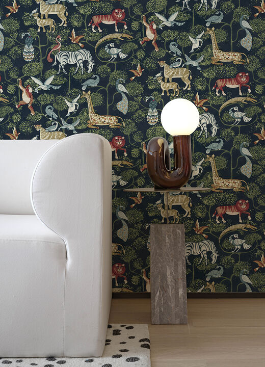 Rigby Navy Jungle Animals Wallpaper