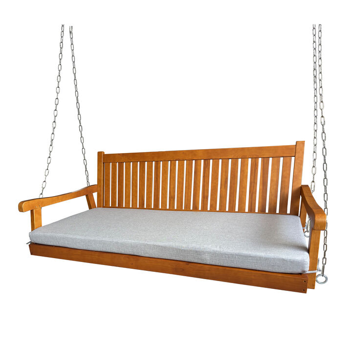 Wooden Porch Swing Bed with Thick Cushion &ndash; 6 FT Outdoor Hanging Daybed for Patio or Porch, Heavy Duty 1000 LBS (Teak Tone)