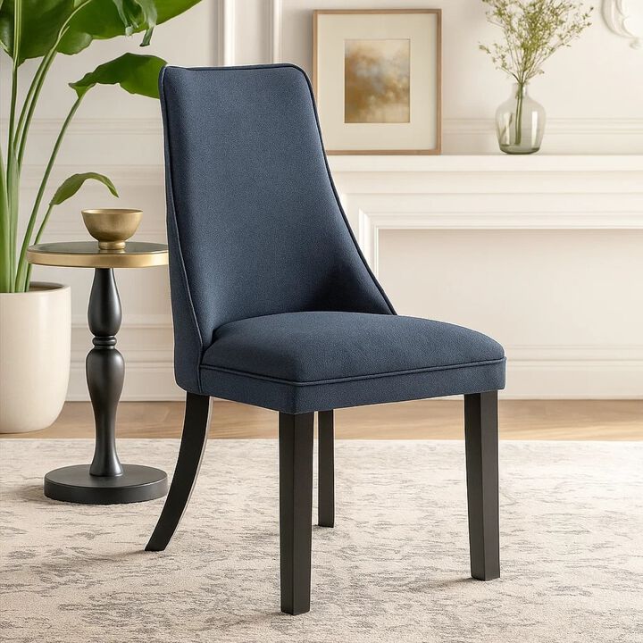 Keya Dining Side Chair Set of 2, Wingback, Blue Gray Polyester, Brown Wood