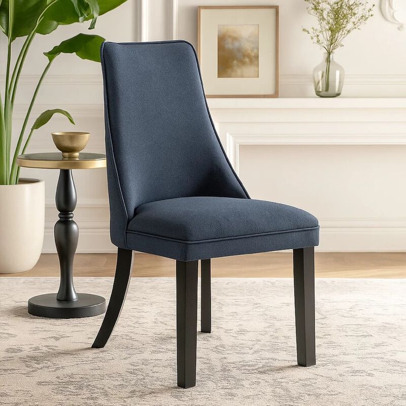 Keya Dining Side Chair Set of 2, Wingback, Blue Gray Polyester, Brown Wood image number 1