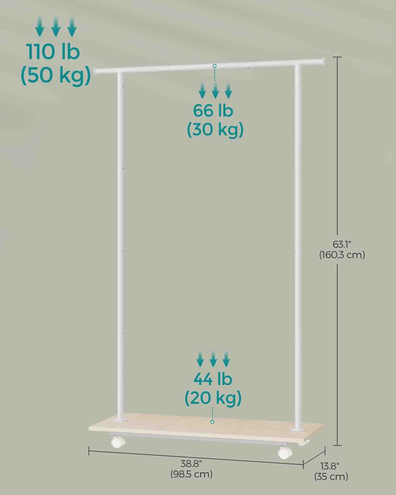 38.8" Wide Clothes Rack with Wheels Adjustable, Rolling Garment Storage Solution