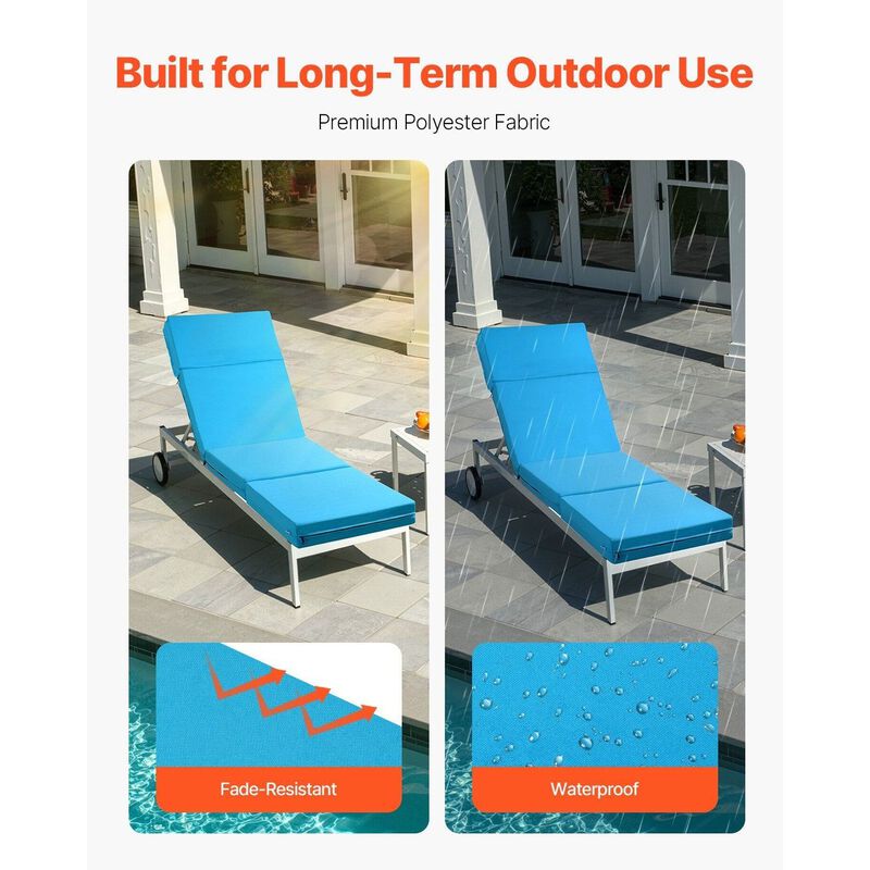 Set of 2 Outdoor Chaise Lounge Cushions, Waterproof & Fade-Resistant, Thick Pads image number 5