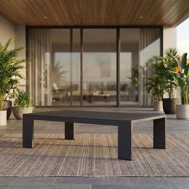 Powder-Coated Aluminum Rectangular Outdoor Patio Coffee Table, Gray image number 4