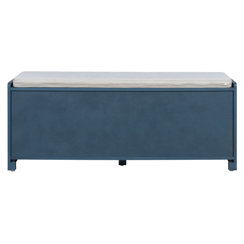 Trexm Storage Bench Multifunctional Wood Entryway Shoe Bench image number 5