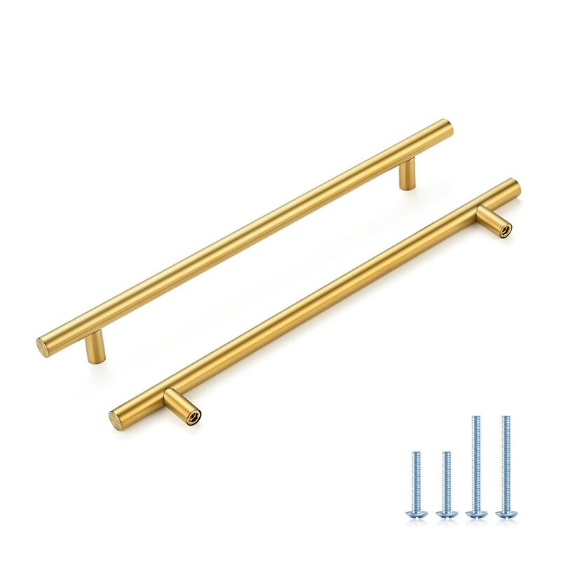 HOME EDIT Brushed Brass Cabinet Handles 8-3/4 Inch Hole Spacing, Stainless Steel Drawer Pulls for Cabinets, Kitchen, Bathroom, D