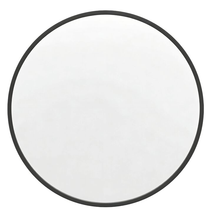 HomeRoots 30" Black Aluminum Round Framed Accent Mirror