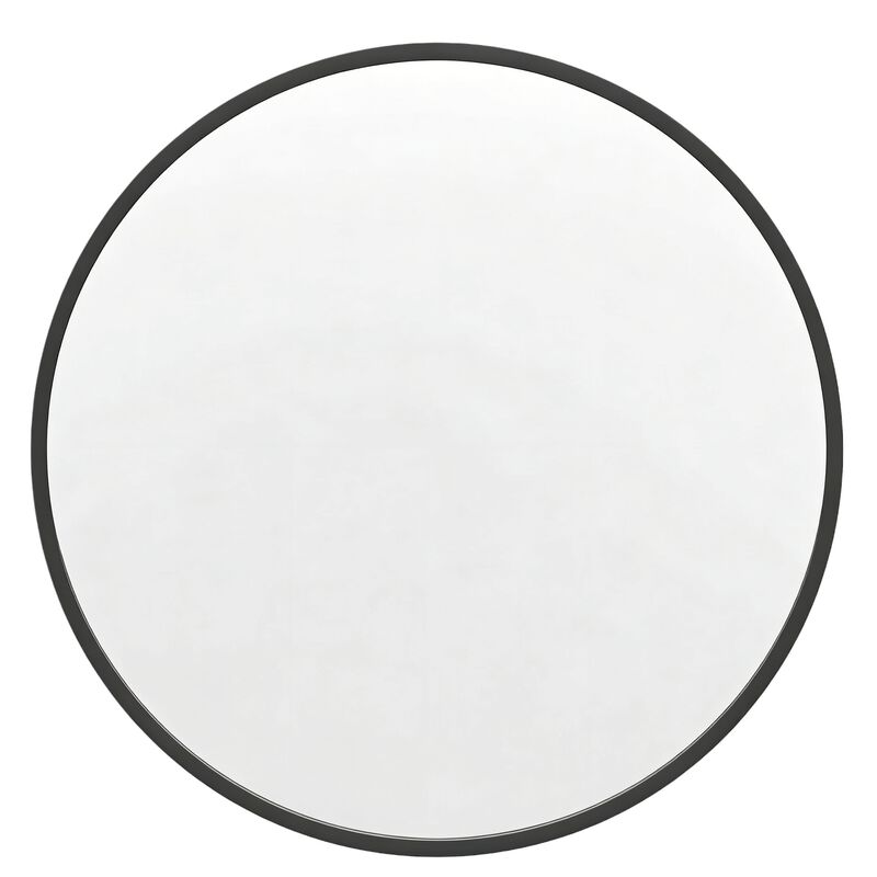 HomeRoots 30" Black Aluminum Round Framed Accent Mirror image number 0