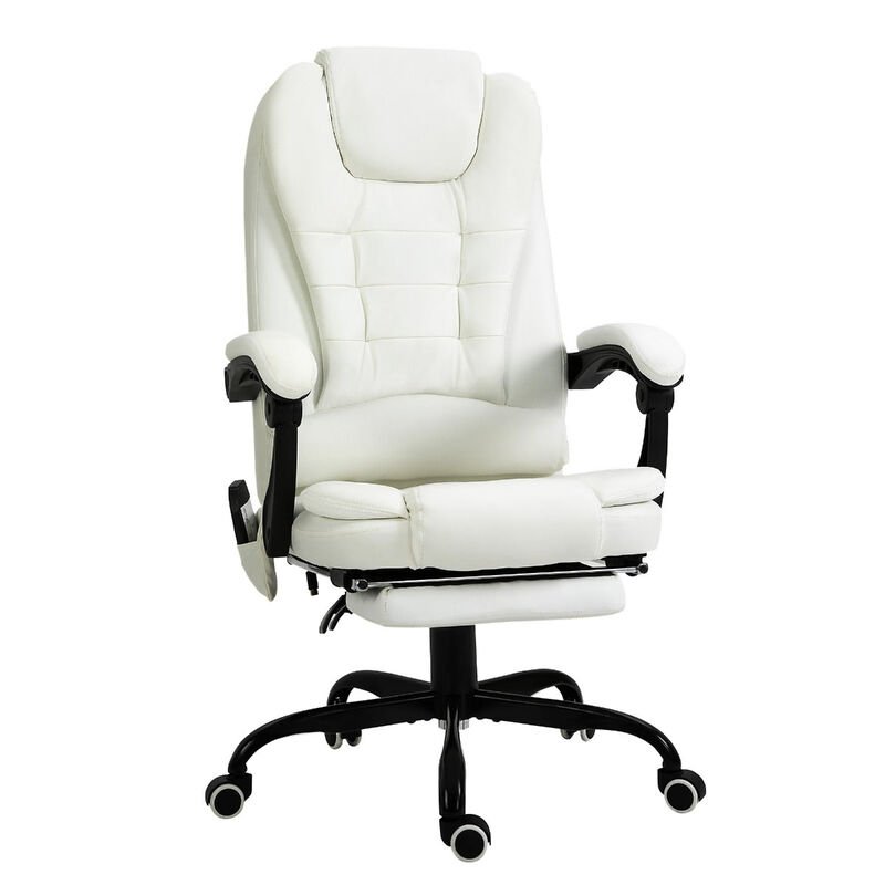 White Ultimate Comfort: Reclining Office Chair with Massage Feature