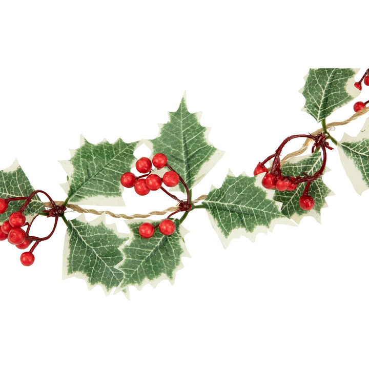 3" x 3.25' Pre-Lit Holly and Berry Christmas Garland  Warm White LED Lights