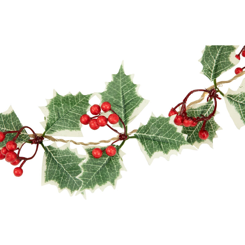 3" x 3.25' Pre-Lit Holly and Berry Christmas Garland  Warm White LED Lights image number 1