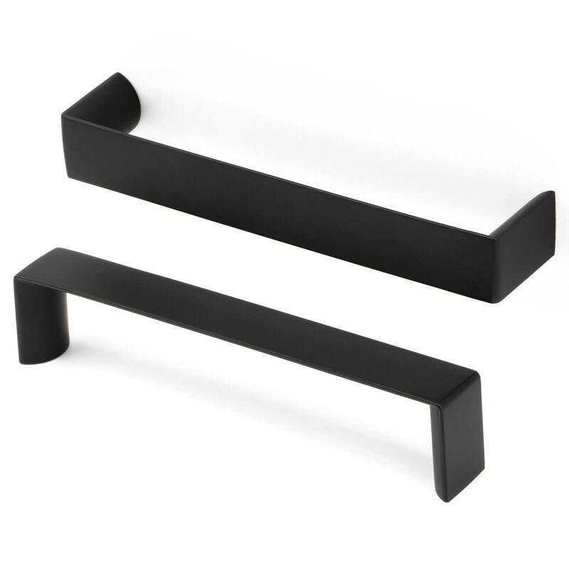 BEROSSA 5 Inch Screw Spacing, Matte Black Wide Flat Modern Pulls, Kitchen Cabinet Handles, Pack of 10 | Solid Furniture Hardware