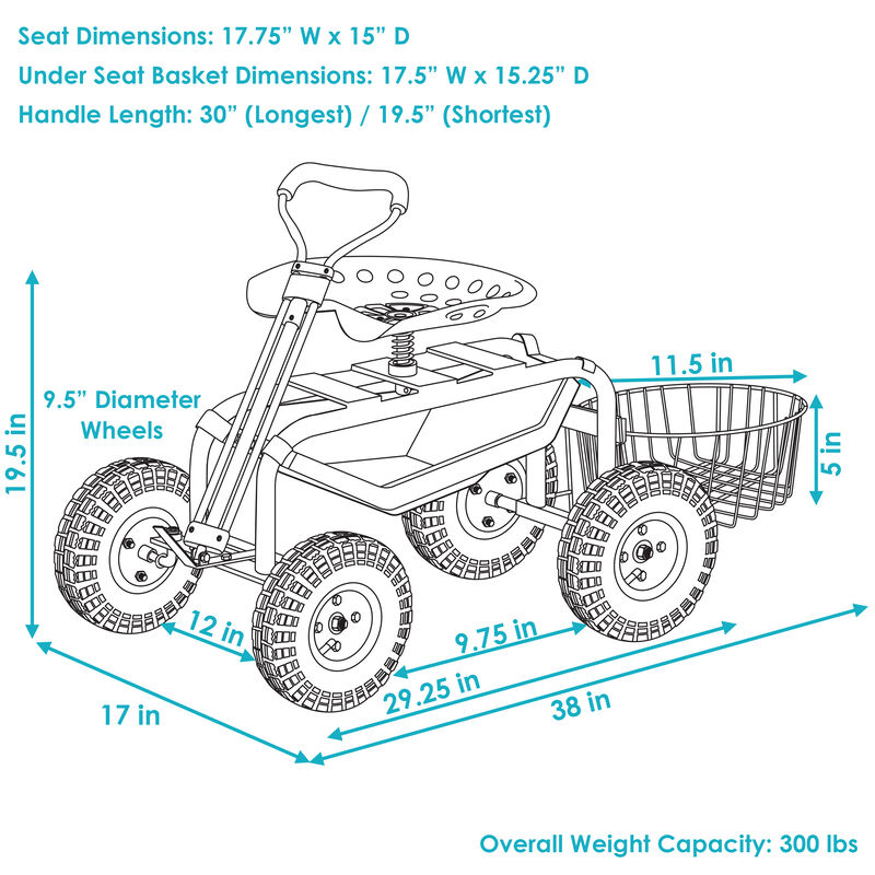 Sunnydaze Steel Rolling Garden Cart with Swivel Steering/Planter