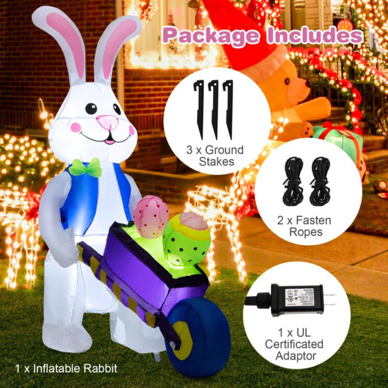 Inflatable Easter Rabbit Decoration with Pushing Cart
