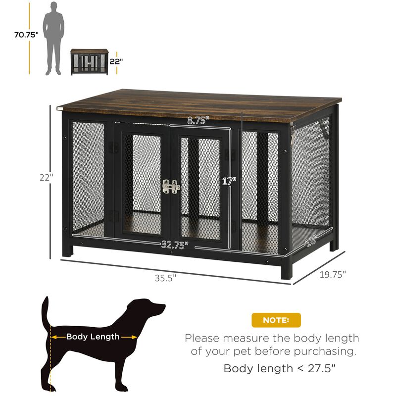 Heavy-Duty Large Dog Crate Furniture with Spacious Interior, Big Dog Crate End Table, Puppy Crate for Medium Dogs, Pet Kennel, Brown/Black