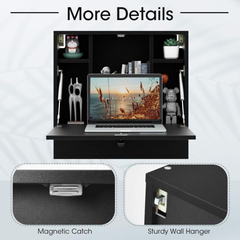 Hivvago Wall-Mount Floating Desk Foldable Space Saving Laptop Workstation