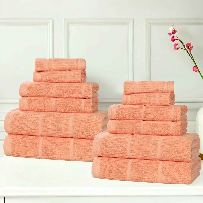 Solid Ribbed Viscose Cotton Blend Towel Set for Everyday Use image number 1
