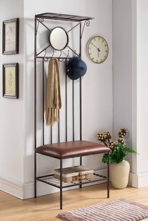 Kings Brand Furniture Pacher 5-Hook Hall Tree Coat Rack With Storage Bench