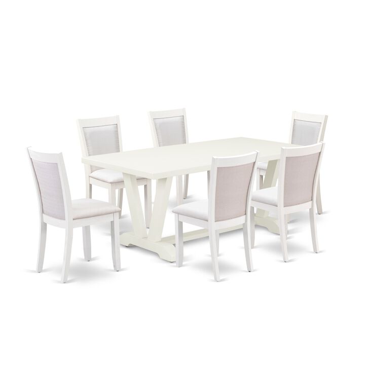 East West Furniture V027MZ001-7 7Pc Dining Set - Rectangular Table and 6 Parson Chairs - Multi-Color Color