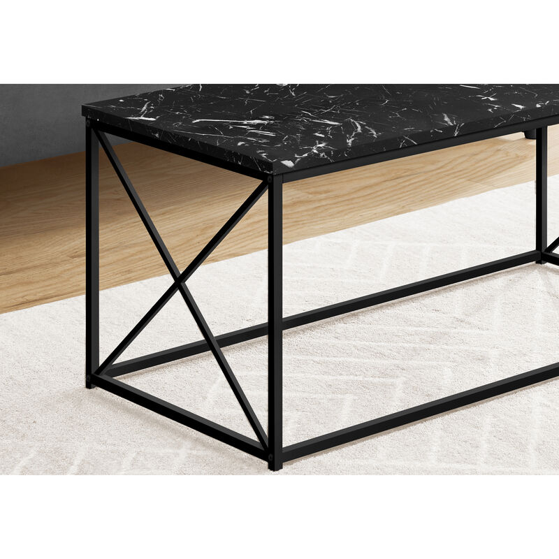 Monarch Specialties I 3783 Coffee Table, Accent, Cocktail, Rectangular, Living Room, 40"L, Metal, Laminate, Black Marble Look, Contemporary, Modern
