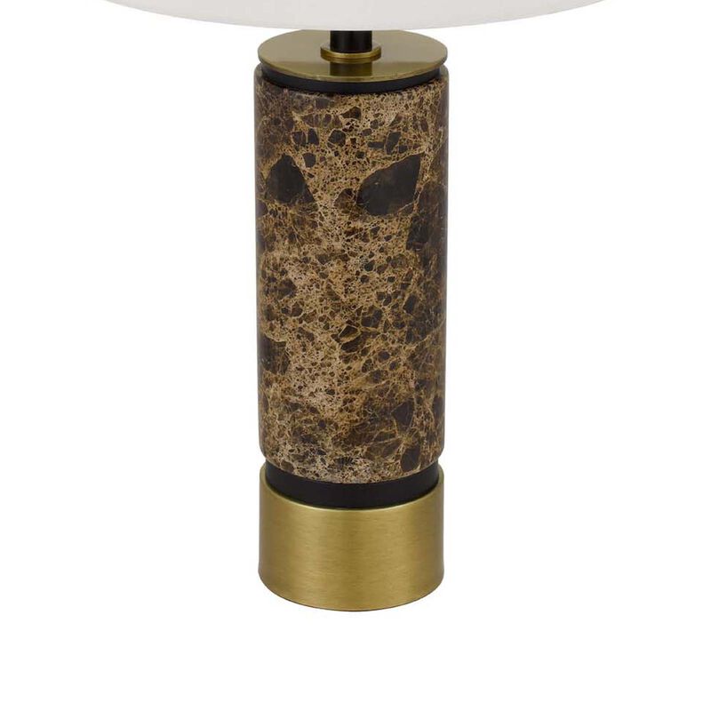 Table Lamp, White Drum Shade, Brass Base, Swirled Black Marble 22 Inch image number 6
