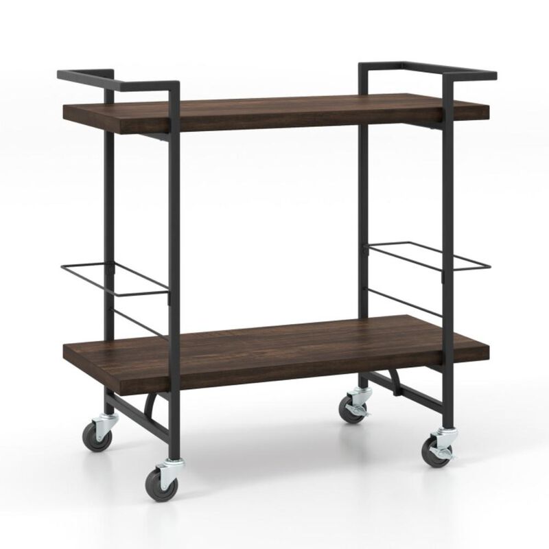 Hivvago 2-Tier Home Bar Cart with Lockable Wheels and Heavy-Duty Metal Frame