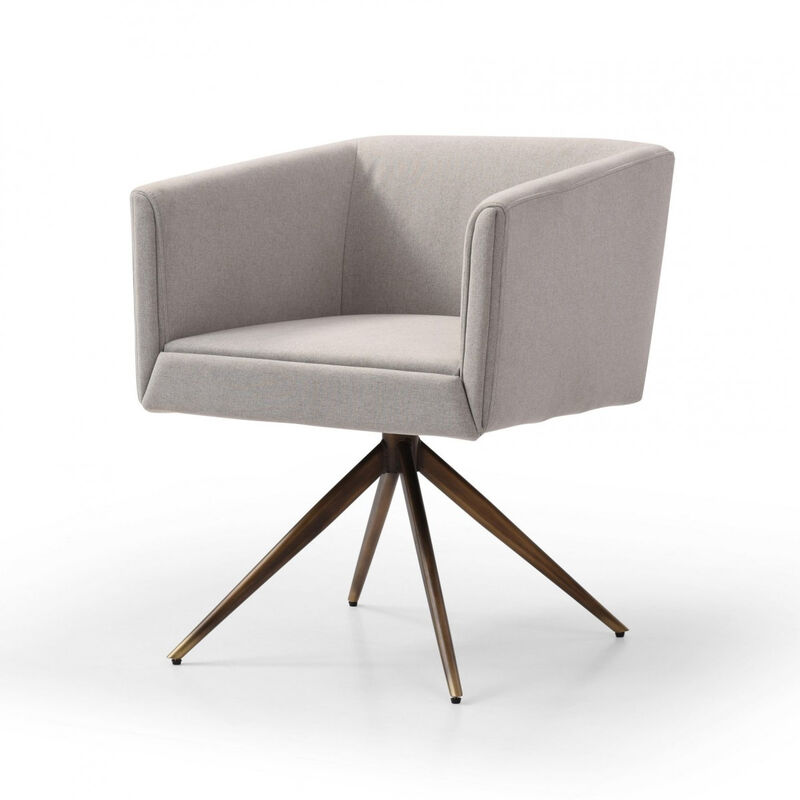 HomeRoots Light Gray And Brass Upholstered Fabric Dining Arm Chair image number 3