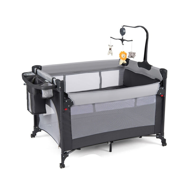Portable 5-in-1 Baby Playard with Changing Station and Music Box
