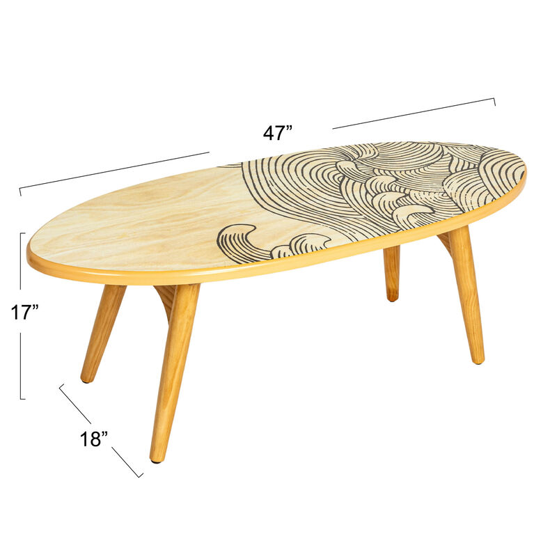 Sea Waves Surfboard Oval Coffee Table, Multicolor image number 2