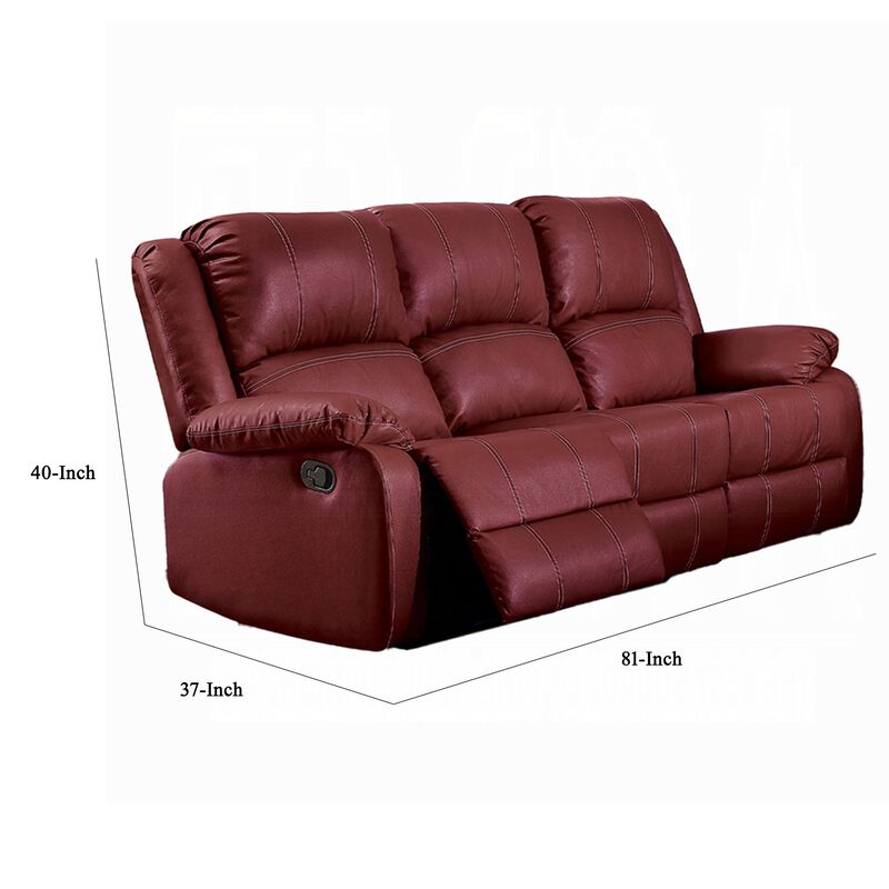 Zuru Motion Manual Recliner Sofa, 3 Seater, Plush Red Faux Leather
