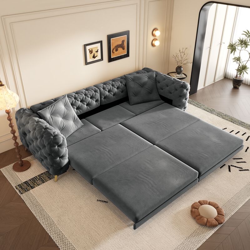 Whisen 97.7" 4-Seat Convertible Sleeper Sofa, Velvet 3-in-1 with Ottoman for Apartment Office image number 3