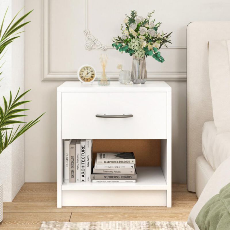 Hivvago Bedside Table Nightstand with Drawer and Open Storage Shelf