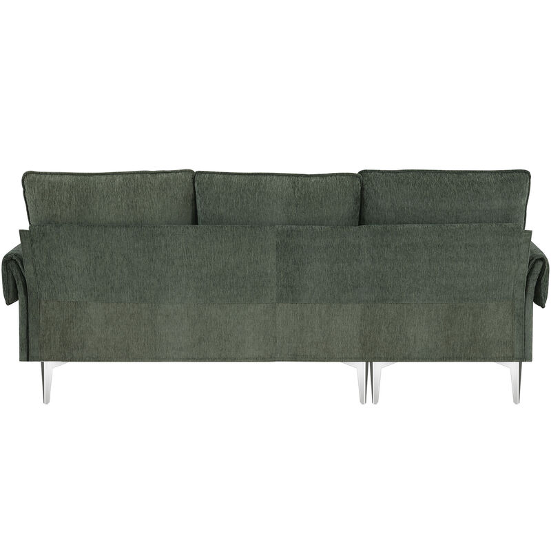 Modern Linen Fabric Sofa with Armrest Pockets and 4 Pillows,Minimalist Style Couch