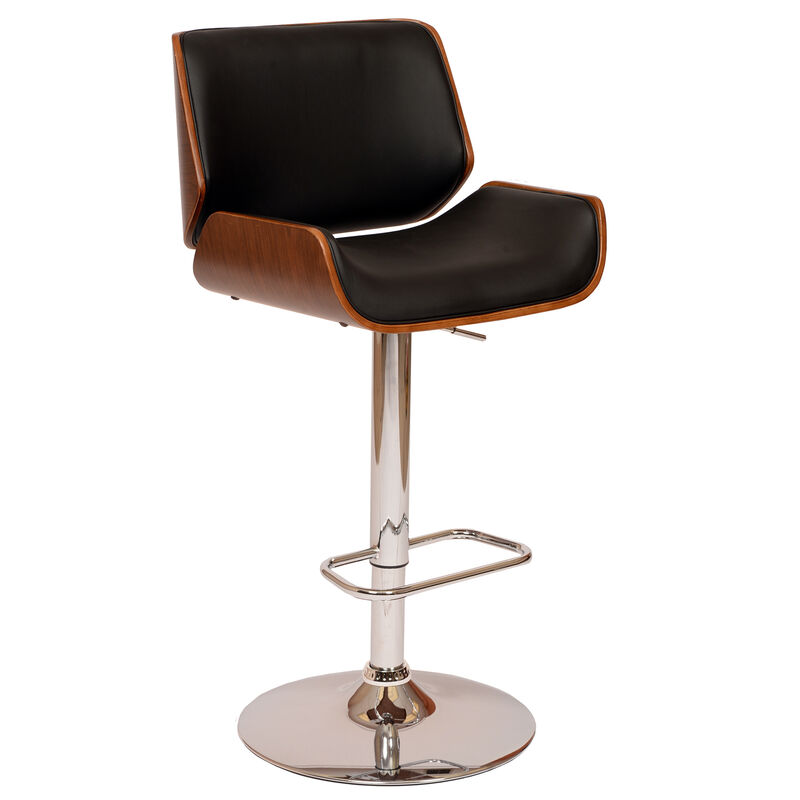 London Grey Faux Leather Adjustable Height Swivel Walnut Wood and Chrome Stool