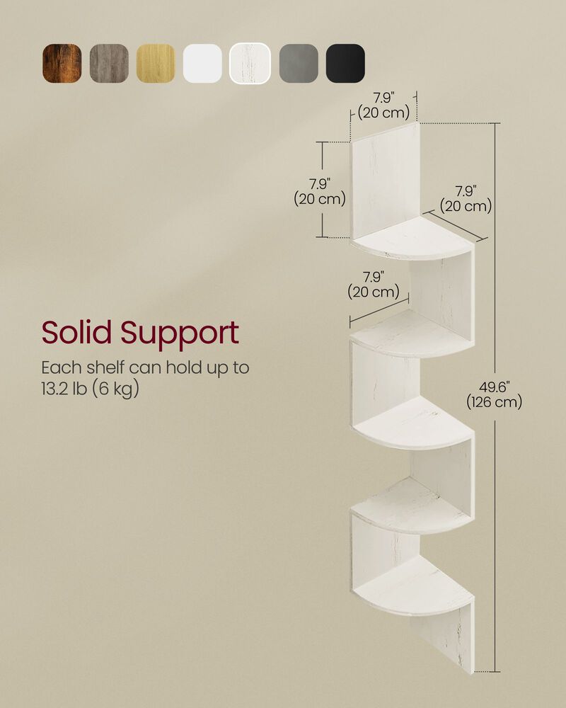 5-Tier Wall Mounted Corner Shelf for Space-Saving Storage and Display