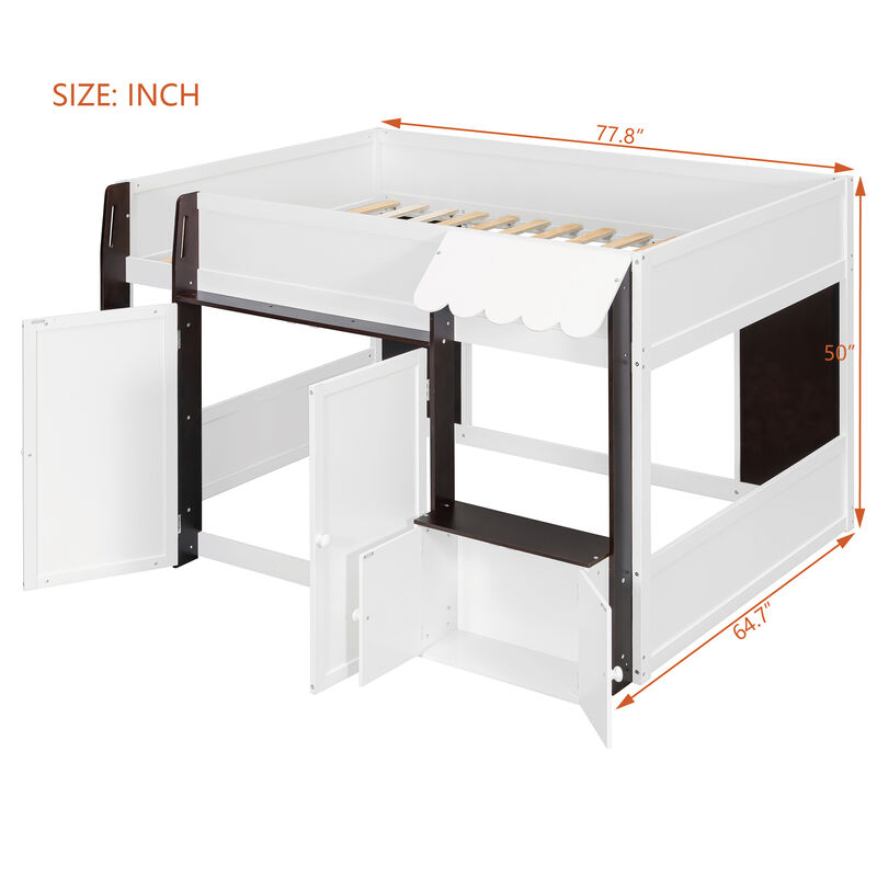 Merax Full Size Whimsical House Loft Bed with Awning & Open Play Zone image number 4