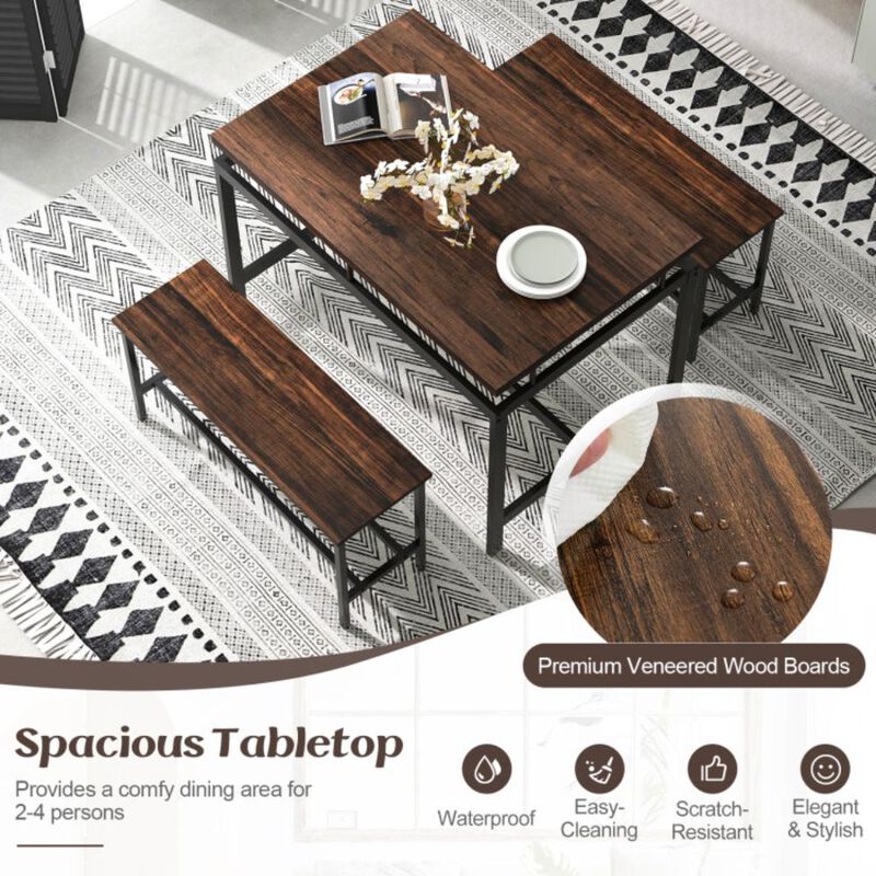 Hivvago 3 Pieces Dining Table Set with Wooden Kitchen Table and 2 Benches