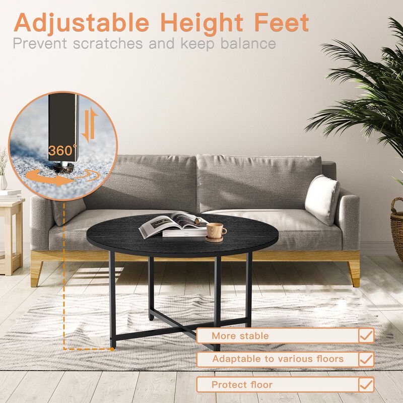 FAMIDGE Round Coffee Table, 23.6"" Coffee Tables for Living Room, Circle Coffee Table with Metal Frame, Floor Table Desk for Sit