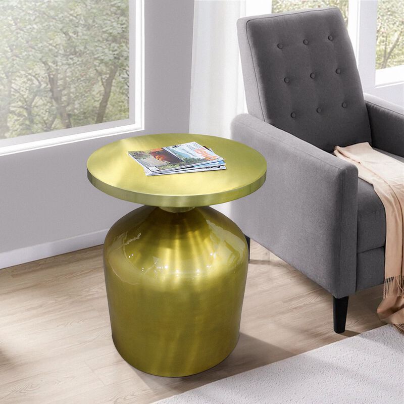 24 Inch Metal Frame End Table with Round Top and Bottle Shape Base, Gold-Benzara