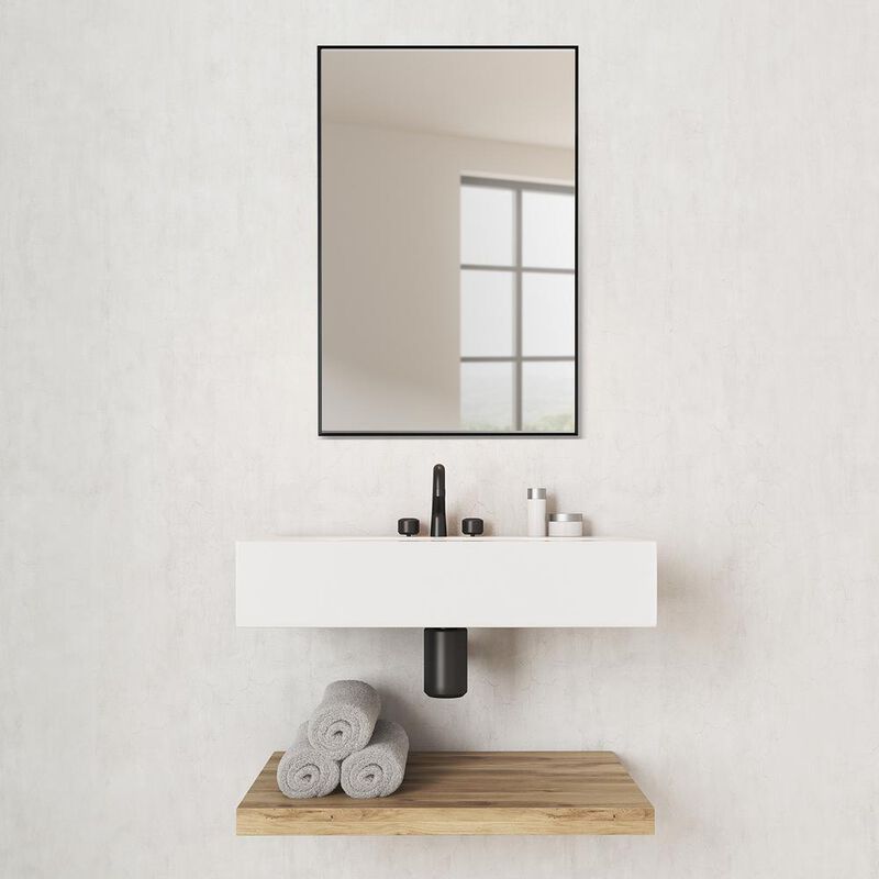 Altair Sassi 24 Rectangle Bathroom/Vanity Matt Black Aluminum Framed Wall Mirror
