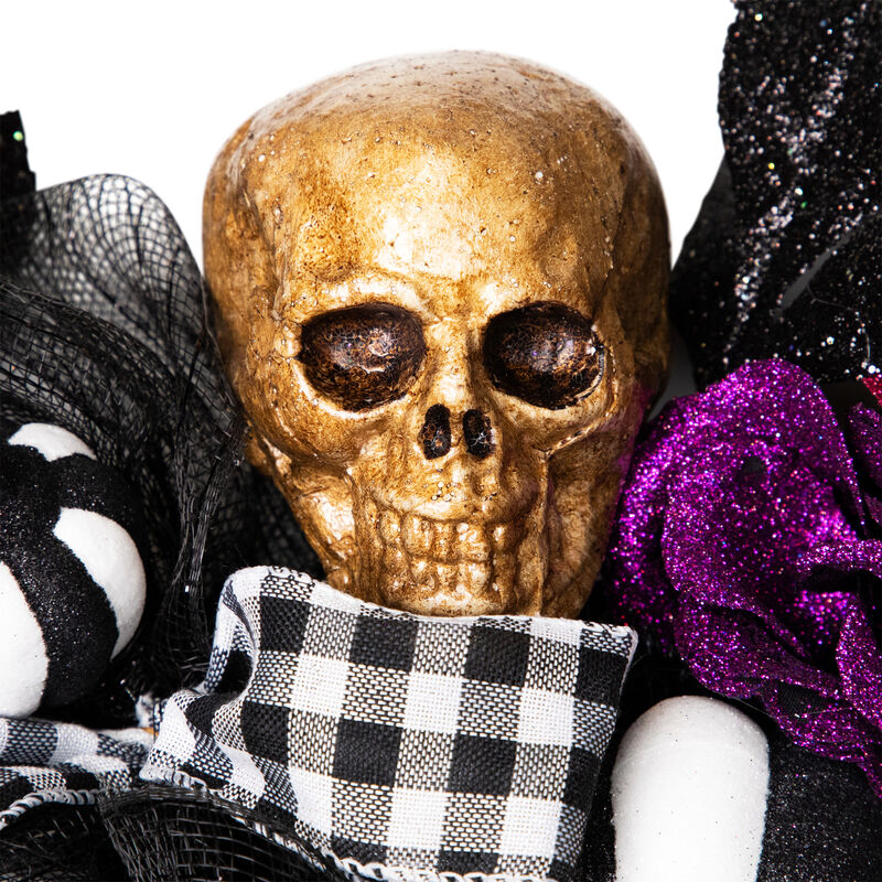 Skull with Hands and Purple Roses Halloween Twig Wreath  22-Inch  Unlit image number 2