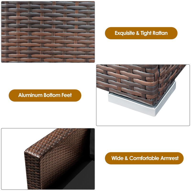 3 Pcs Patio Conversation Rattan Furniture Set with Cushion