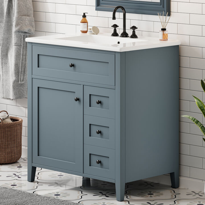 Merax Bathroom Storage Vanity with Left Adjustable Shelving Cabinet & 3 Right Smooth-Glide Drawers