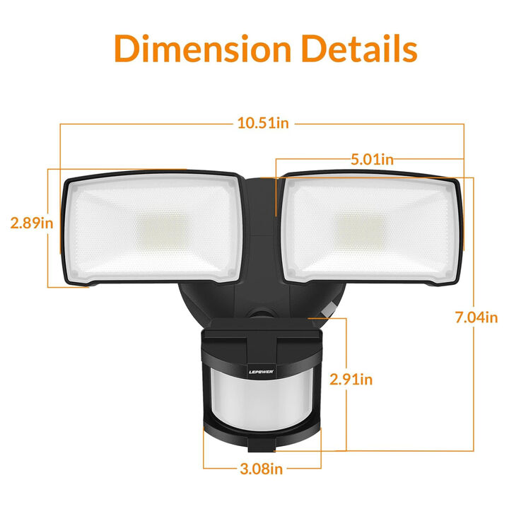 LEPOWER LED Solar Security Lights, 1000LM Solar Powered Flood Lights Outdoor, 2 Head Solar Powered Flood Lights, 5500K, IP65 Waterproof for Garage