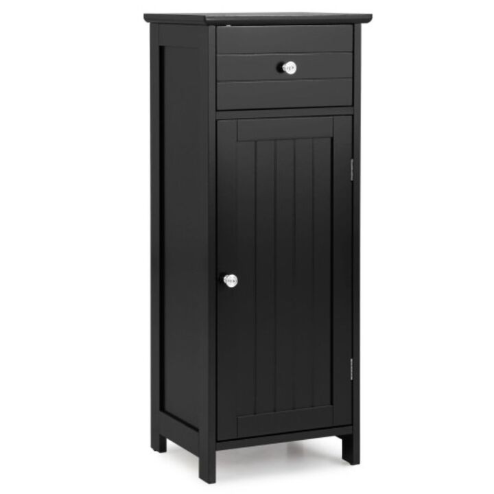 Wooden Bathroom Floor Storage Cabinet with Drawer and Shelf-Gray