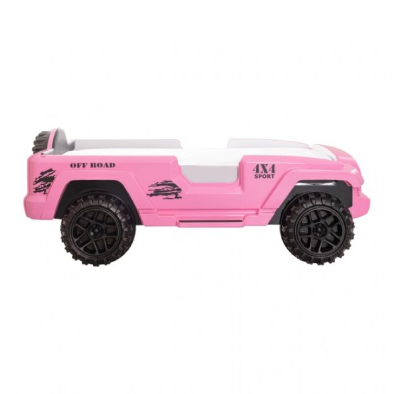 Randy SUV Twin Bed with Lights and Sound Effects, Pink Faux Leather - Benzara