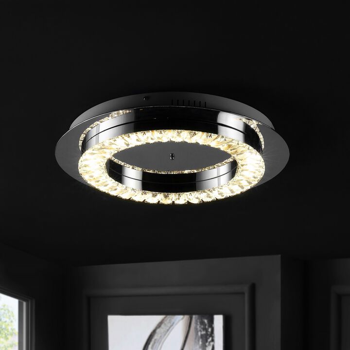 Cristal 18" Integrated Iron/Crystal Glam LED Flush Mount, Chrome/Clear