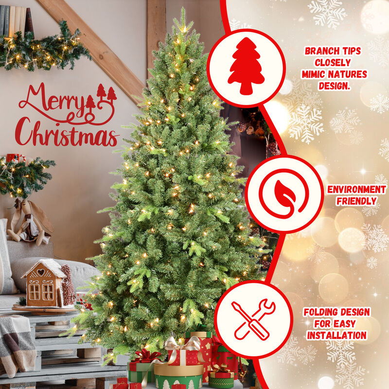Whisen 4FT Pre-Lit Christmas Tree with 200 UL Warm White Lights &ndash; Classic Green Tree with 636 PE+PVC Tips, Hinged Branches for Easy Setup, Sturdy Metal Stand, Realistic Full Look image number 7