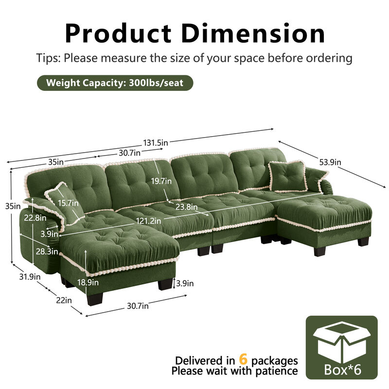 Ziworl Cloud U-Shaped Sofa with 4 Pillows image number 5